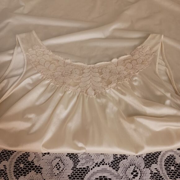 Vintage Repaired Cream High Neck Flowy Slip Dress - Picture 5 of 15